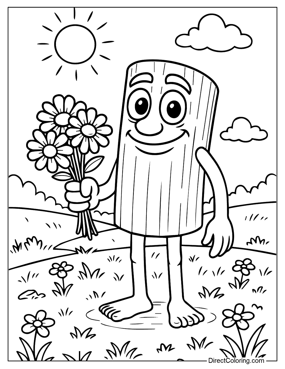 Sahur Holding Bouquet of Flower Coloring Page Free